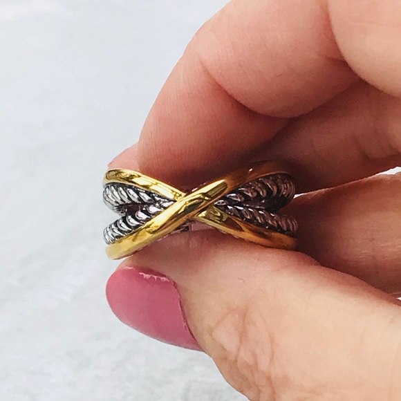 Silver and Gold Criss Cross Rhodium Plated Brass - Picture 2 of 7